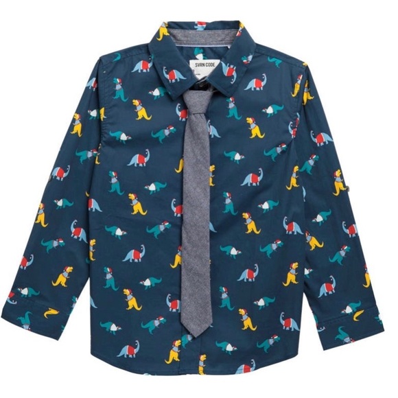 🦖🎄🎅🏼Boys large big kids Christmas Dino long sleeve and tie NWT 🦖🎄🎅🏼 - Picture 5 of 5